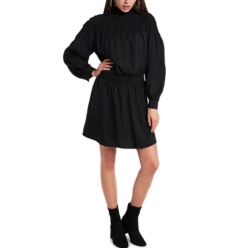 1.State Nordstroms Smocked Long Sleeve Black Dress Size XS